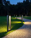 AI Studio Photo - Front face view wearing hat, looking at camera, hat brim visible. CAMERA SHOT: A medium shot showcasing the bollard light in its natural environment, with a slight angle to highlight its form and the light it emits. [Full body]
