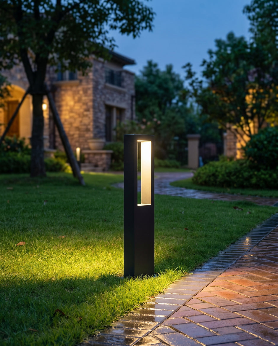 AI Studio Photo - Standing facing the camera, natural confident posture, arms relaxed at sides, front view, full body visible. CAMERA SHOT: Medium shot focusing on the lamp and its immediate surroundings, showcasing its design and the light it casts. [Full body]